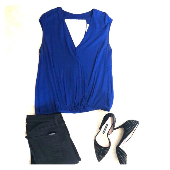 Ella Moss Royal Blue Wrap Blouse with Open Back - Picture 1 of 6